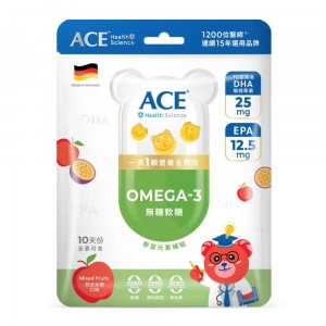 【ACE】Health Science 無糖OMEGA-3 DHA EPA 軟糖 (20g / 綜合水果口味10顆入)