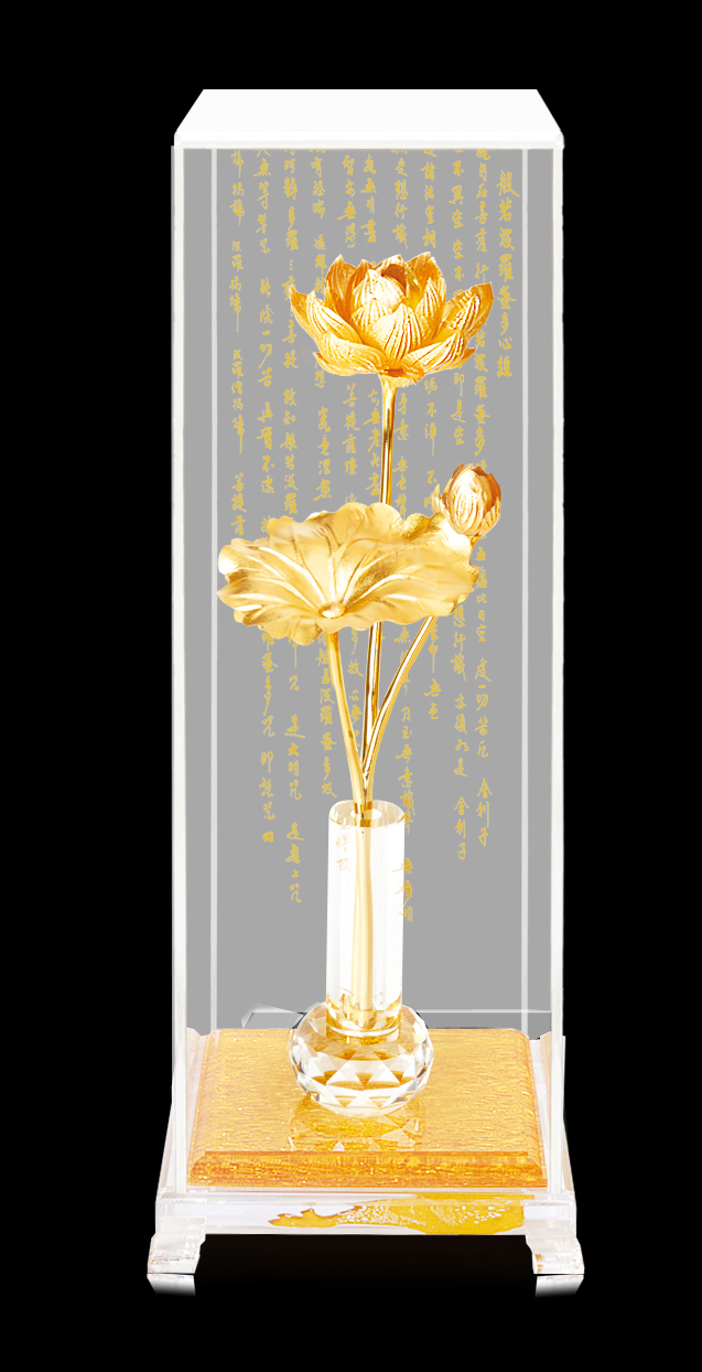 雅鑑鑫品純金立體金箔櫥窗禮物～【蓮花心經】:開運陶源