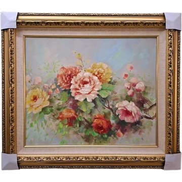  花開富貴【五行 牡丹畫 牡丹圖】 手繪原作油畫 單一件   81x71cm