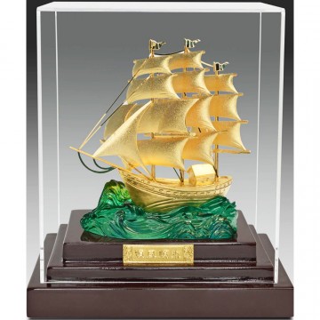 純金箔雕塑小櫥窗～【一帆風順】新版