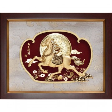 純金馬 金箔畫系列~【馬上發財】....25 x32 cm
