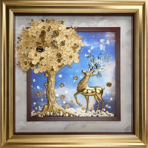 金箔畫 黃金畫純金 ~【富貴吉祥】一鹿發財