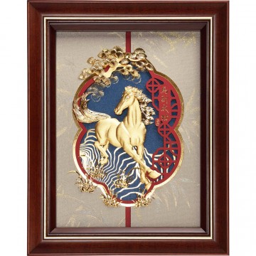 純金 金箔畫 博雅系列~【馬到成功】....26 x33 cm