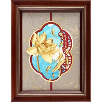 純金 金箔畫 博雅系列~【連年有餘】....26 x33 cm