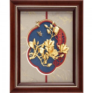 金箔畫 純金鴻福系列 金雞【五福臨門】...33x26cm