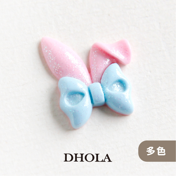 【多色】亮粉兔耳蝴蝶結樹脂珠