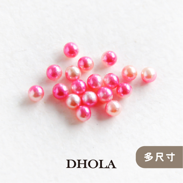 【多尺寸】 ABS無孔仿珍珠圓珠幻彩漸變色 - 桃紅五彩
