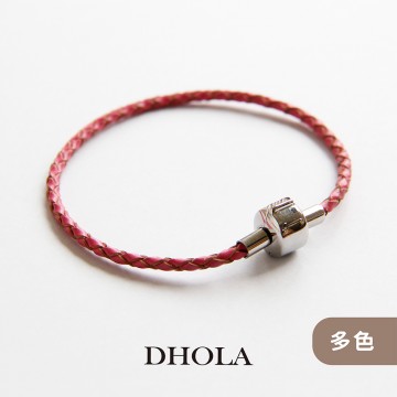 【多色】真皮手環20CM-不鏽鋼固定扣四股真皮繩