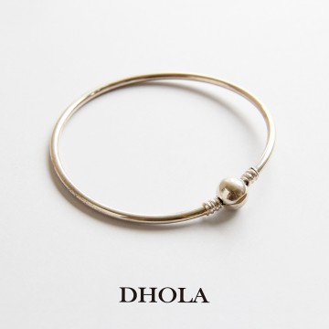 純銀手環-21CM-(圓硬環)素面固定扣式