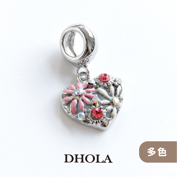 【多色】縷空心形鑲鑽雙色小花+大孔管珠