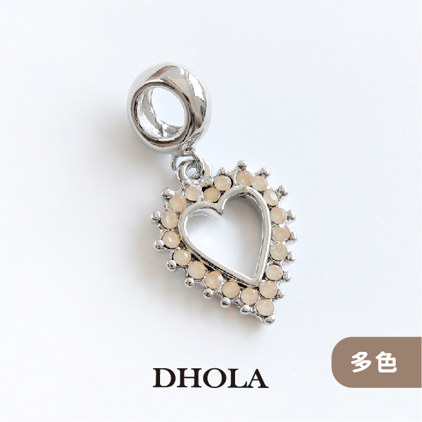 【多色】空心鑲鑽桃心+大孔管珠