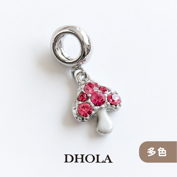 【多色】雙面滴油/鑲鑽粉磨菇+大孔管珠