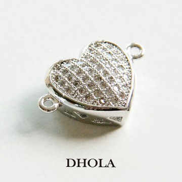 17*12MM雙耳鑲鑽方格愛心