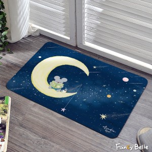 義大利Fancy Belle X Mandie Kuo《月夜小書蟲》抗菌可水洗軟式珪藻土強效吸水地墊 60*39CM