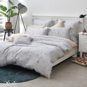 英國Abelia《吾悠貓圖》天絲木漿纖維四件式兩用被床包組-灰色