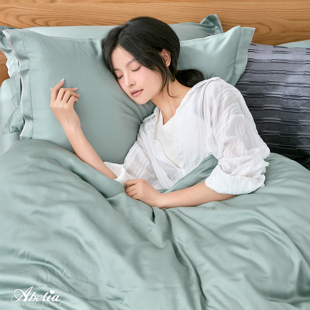 英國Abelia《暮光交界》天絲拼接四件式防蹣抗菌吸濕排汗兩用被床包組-綠色