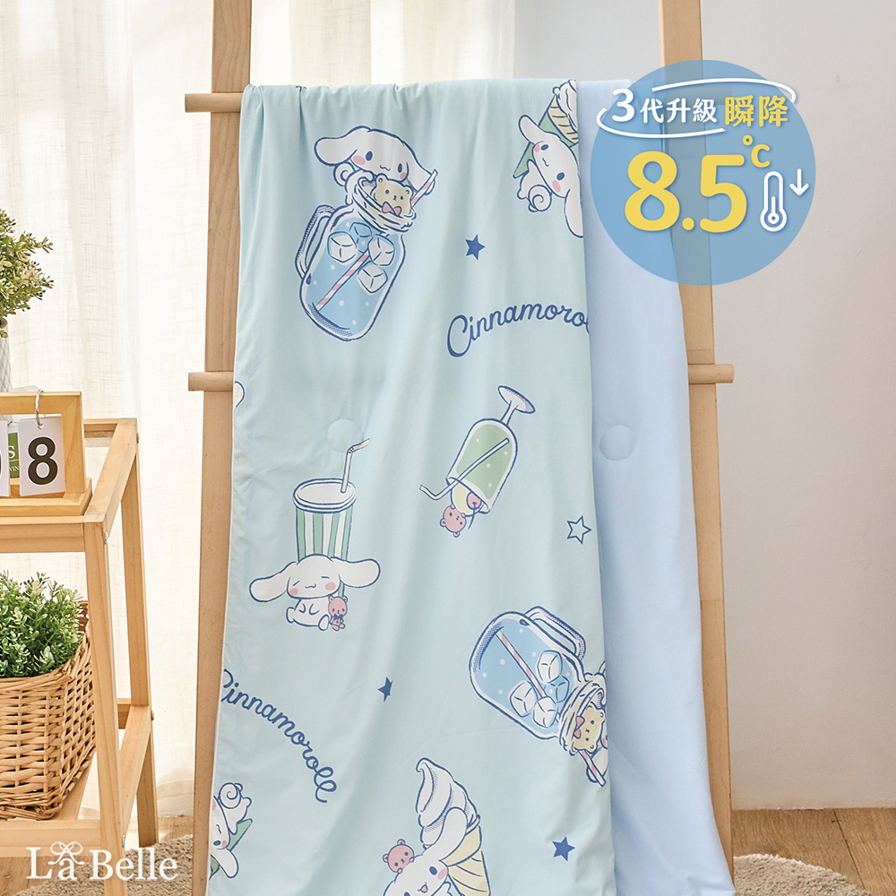 (超值組合)義大利La Belle《Sanrio-大耳狗喜拿夏日飲品派對》ICECOOL眠綿冰蠶絲蛋白抗菌涼感涼被+舒柔水洗枕