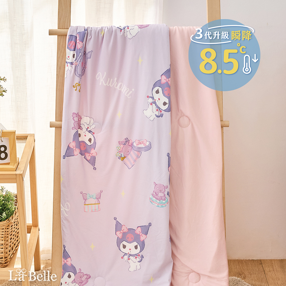 (超值組合)義大利La Belle《Sanrio-魔鏡KUROMI》ICECOOL眠綿冰蠶絲蛋白抗菌涼感涼被+舒柔水洗枕