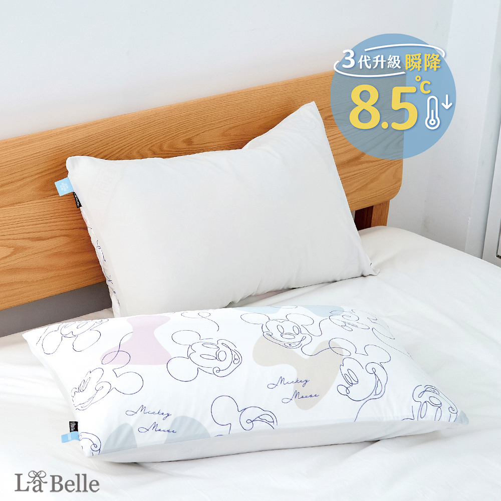 (超值組合)義大利La Belle《Disney-米奇印象》ICECOOL眠綿冰涼感信封枕套+大容量洗衣袋