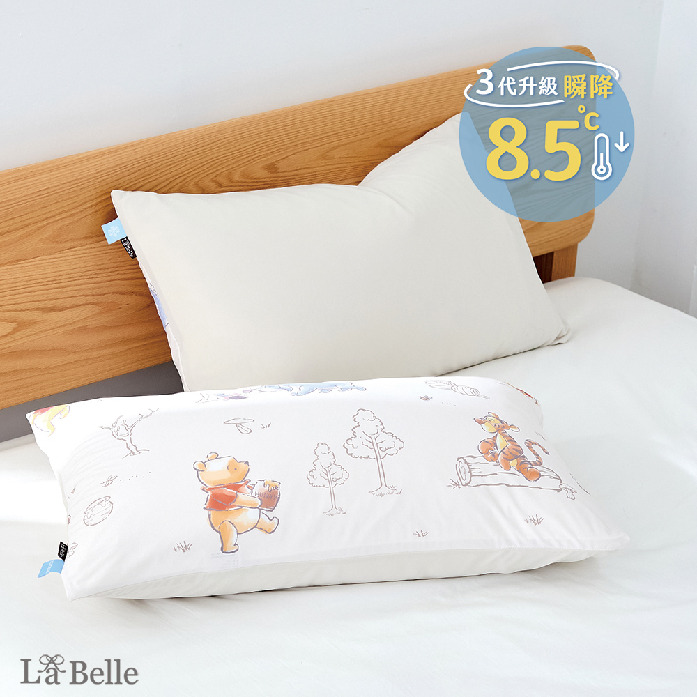 (超值組合)義大利La Belle《Disney-維尼森林漫遊》ICECOOL眠綿冰涼感信封枕套+大容量洗衣袋