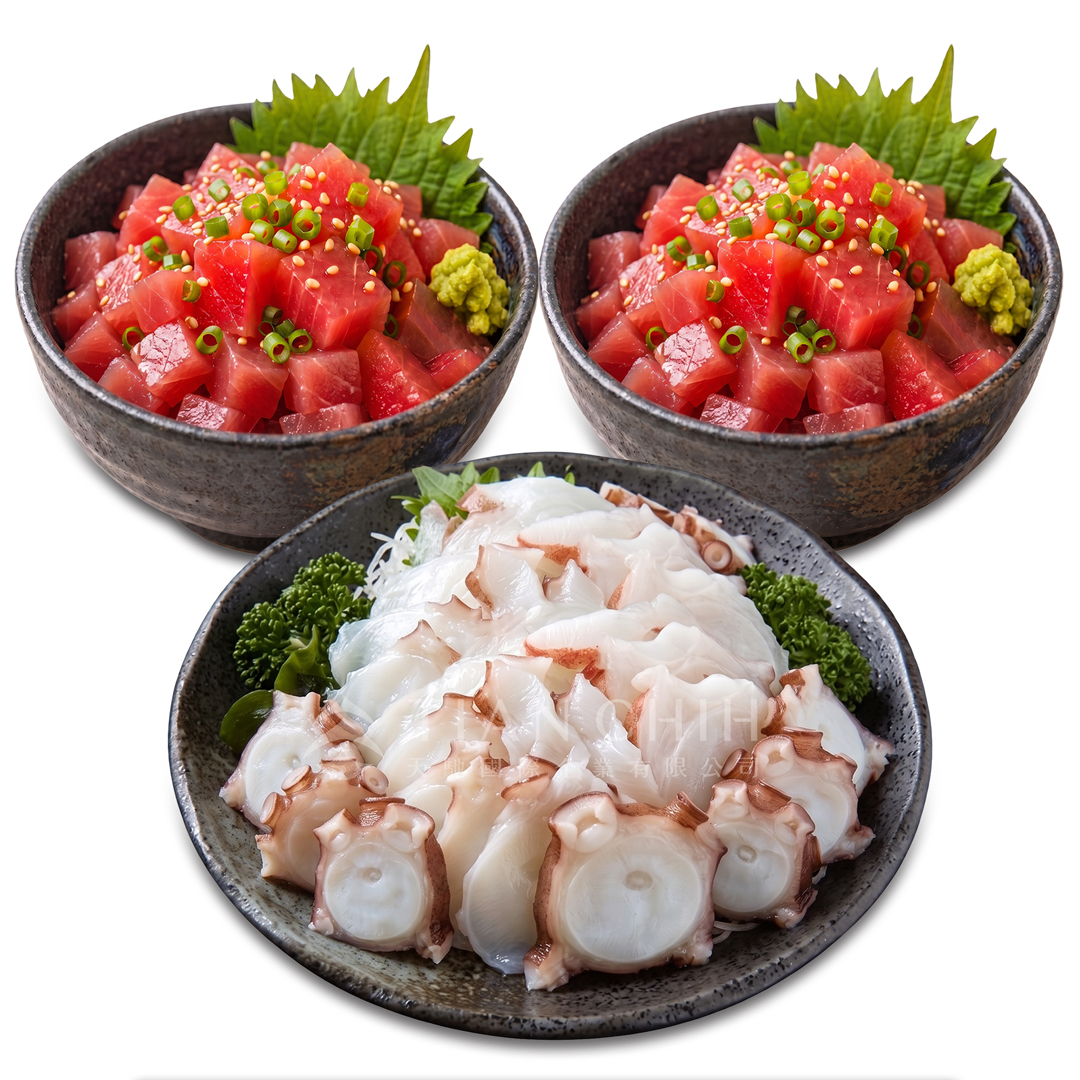 【天馳】生食級-日本MSC鮪魚丁500g(2包)+北海道熟水章魚切片250g(1盒)